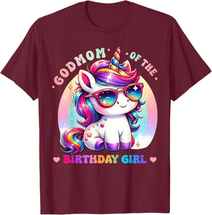 Godmom of the Birthday Girl Unicorn Rainbow Family Matching T-Shirt - T-Shirt | Maroon