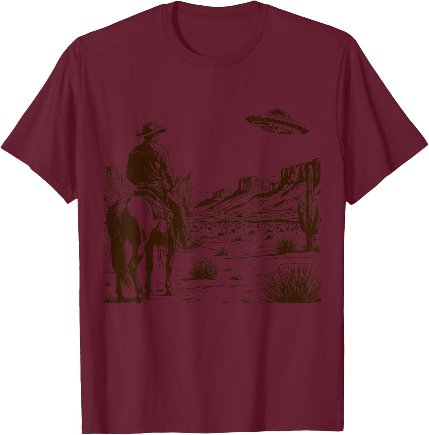 Ufo Western Retro Vintage Cowboy T-Shirt - T-Shirt | Maroon