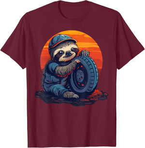 Funny Lazy Sloth Automotive mechanic T-Shirt - T-Shirt | Maroon