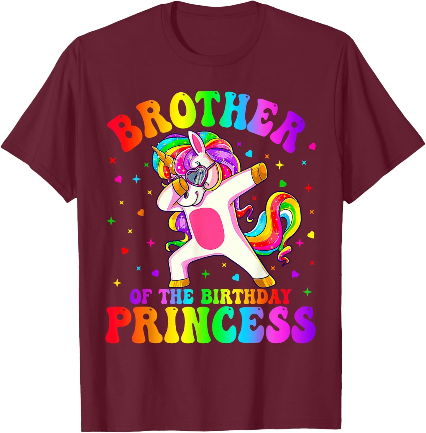 Brother of the Birthday Princess Girl Dabbing Unicorn Funny T-Shirt - T-Shirt | Maroon
