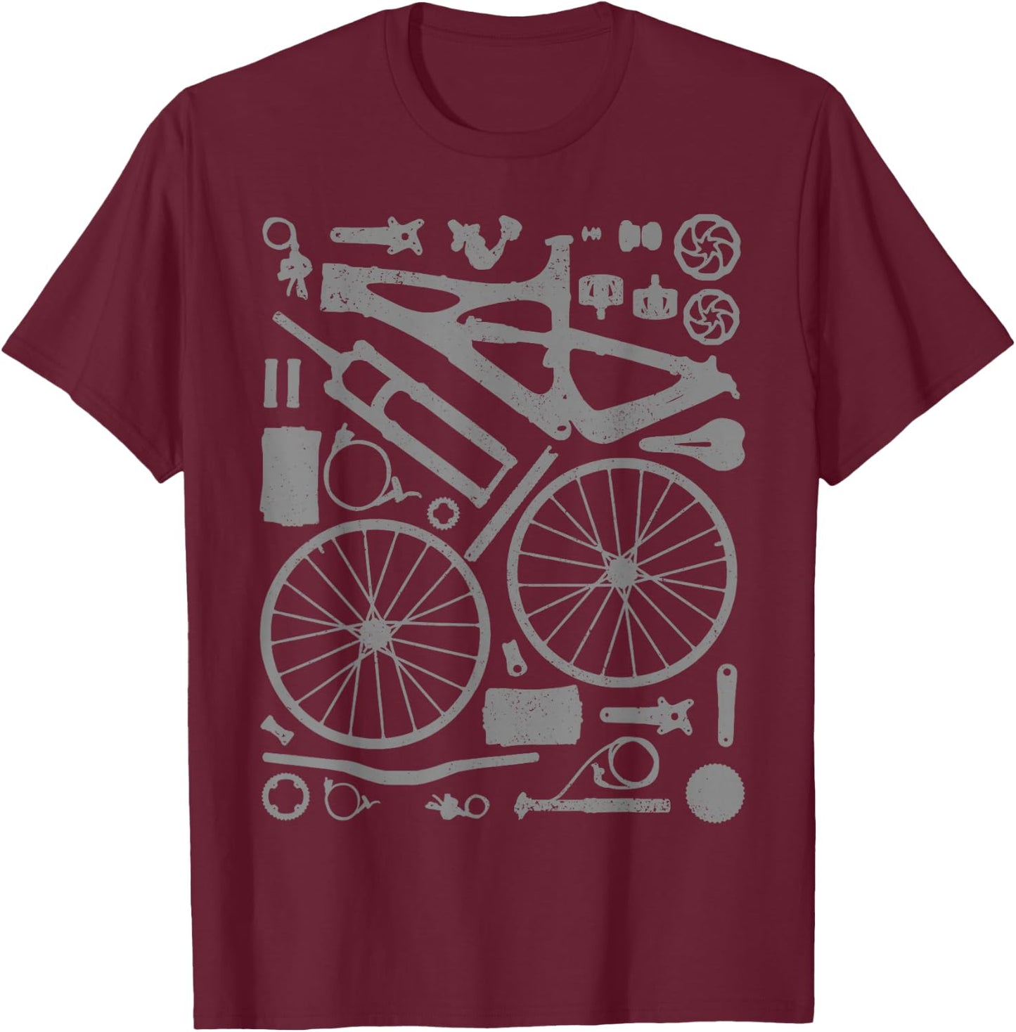 Mountain Bike Parts MTB Bicycle Cycling Downhill Biker T-Shirt - T-Shirt | Maroon