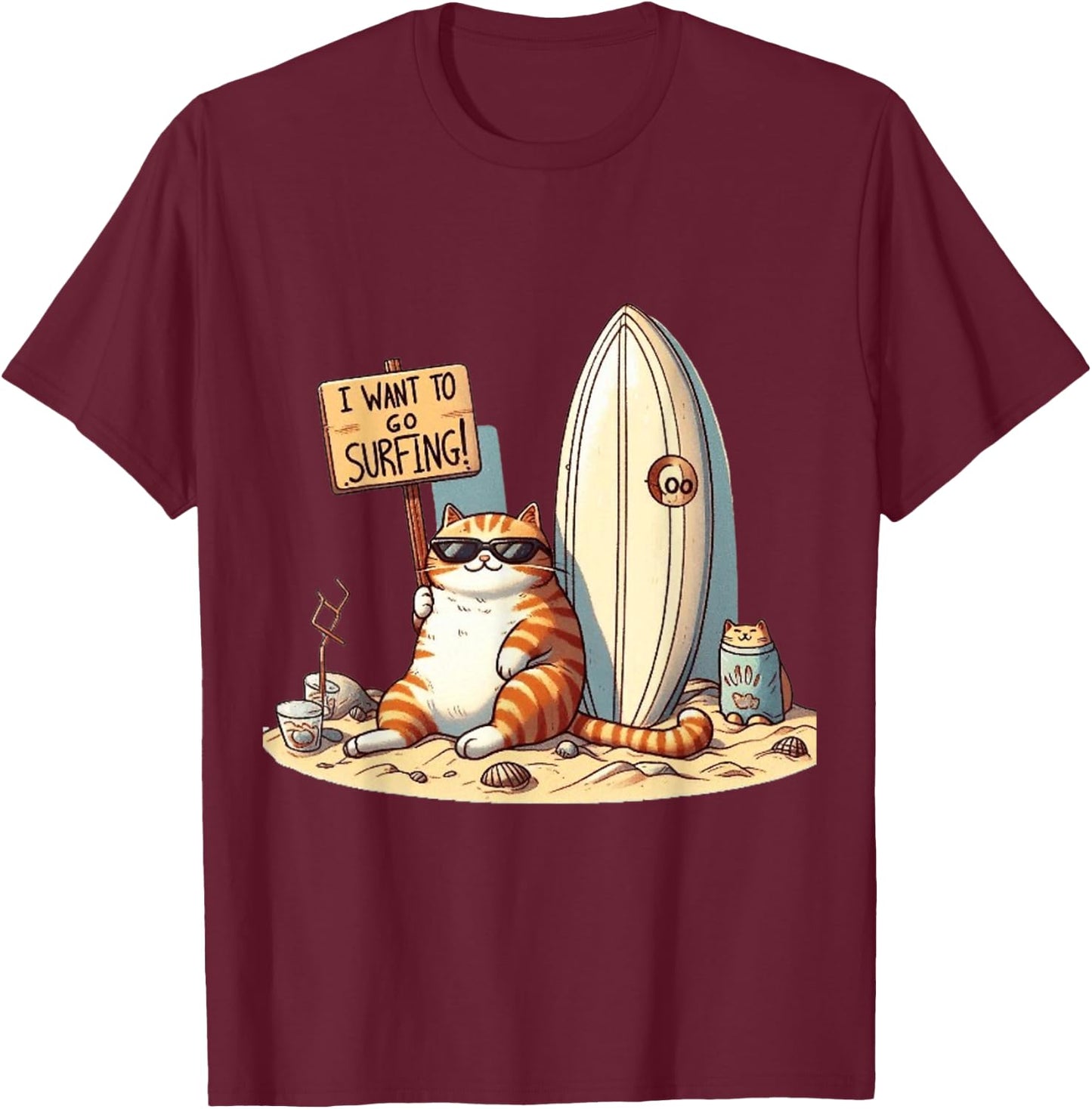 I want to go surfing ,The Call of the Waves T-Shirt - T-Shirt | Maroon