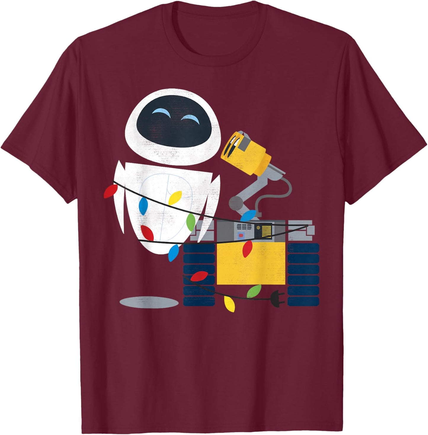 Disney Pixar Wall-E Eve Christmas Light Wrap Graphic Short Sleeve T-Shirt - T-Shirt | Maroon