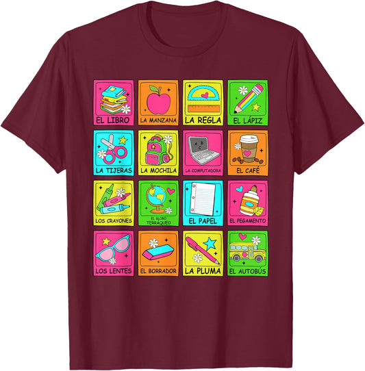 Maestra Bilingue Back To School Spanish Teacher Student T-Shirt - T-Shirt | Maroon