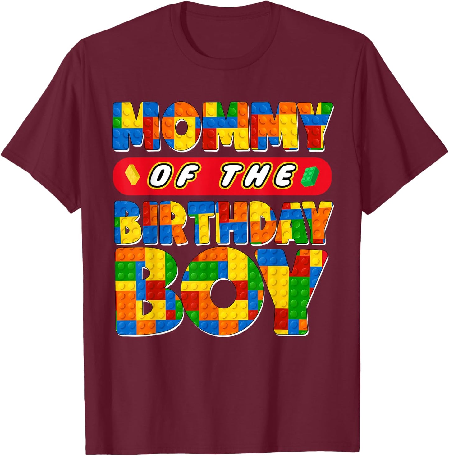Mom And Dad Mommy Birthday Boy Building Bricks Family Party T-Shirt - T-Shirt | Maroon