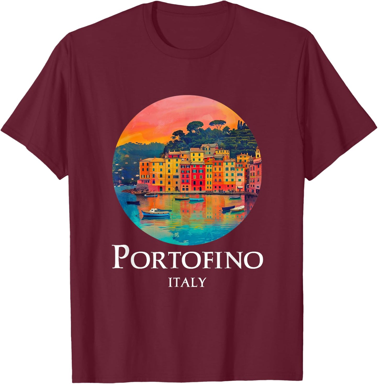 Italy Portofino Painting Souvenir / Portofino T-Shirt - T-Shirt | Maroon