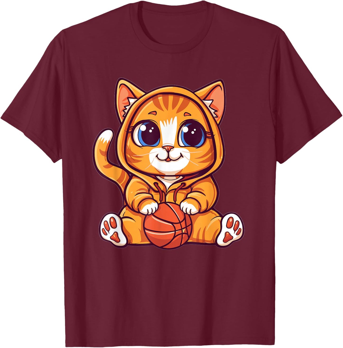 Cute Cat With Basketball I Cat Men Women Girls Kids T-Shirt - T-Shirt | Maroon