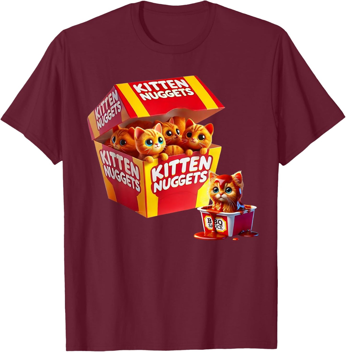 Funny Cat Owner Cute Gifts Kitten Nuggets Cat Lover Gift Food Pun Chicken Nuggets T-Shirt - T-Shirt | Maroon