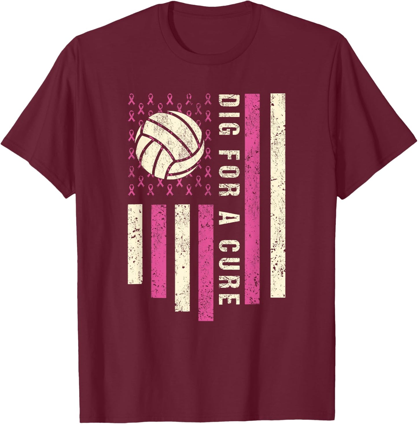 Dig For A Cure Breast Volleyball Pink Volleyball Pink Out T-Shirt - T-Shirt | Maroon