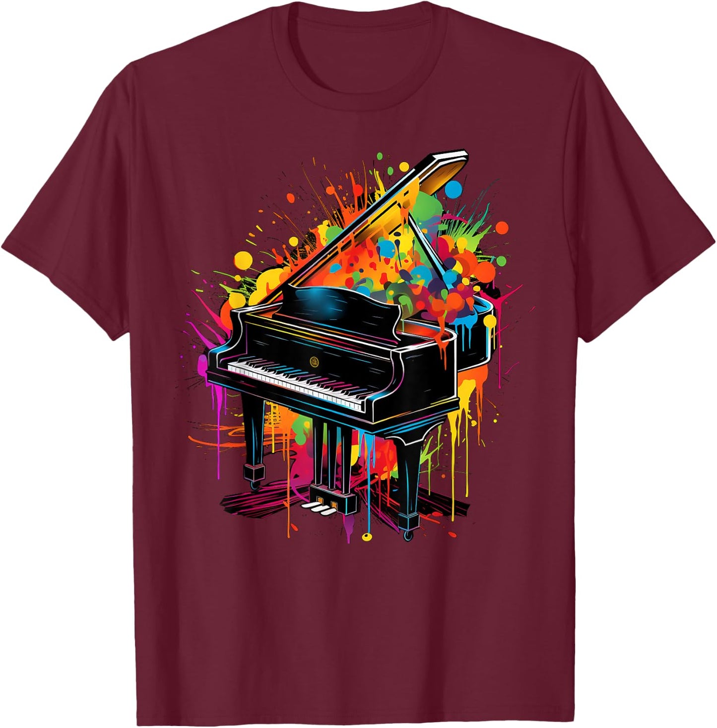 Artistic Colorful Pop Art painted Piano T-Shirt - T-Shirt | Maroon