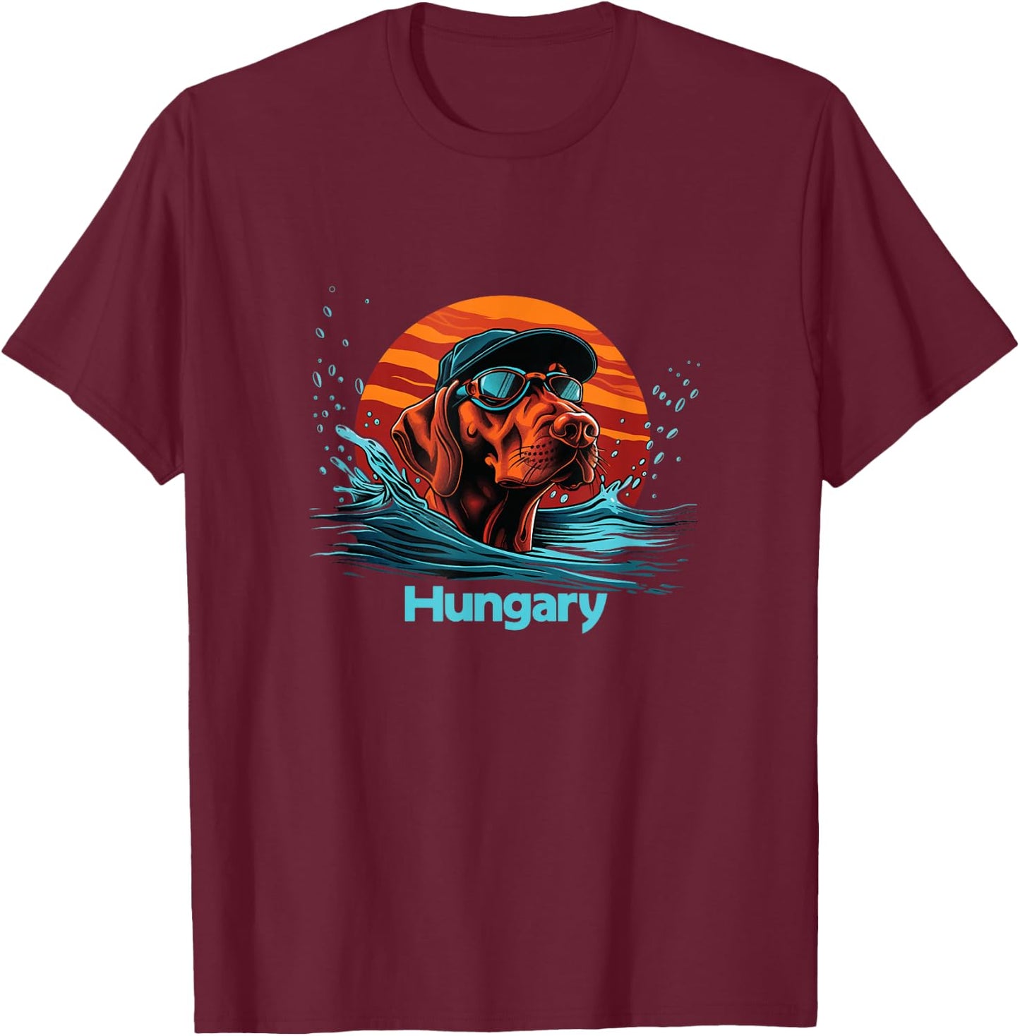 Cool Swimming Vizsla Dog - Hungary Souvenir Men Women Girls Kids T-Shirt - T-Shirt | Maroon