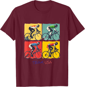 Team USA, Olympics, Cyclists, Bicycles T-Shirt - T-Shirt | Maroon