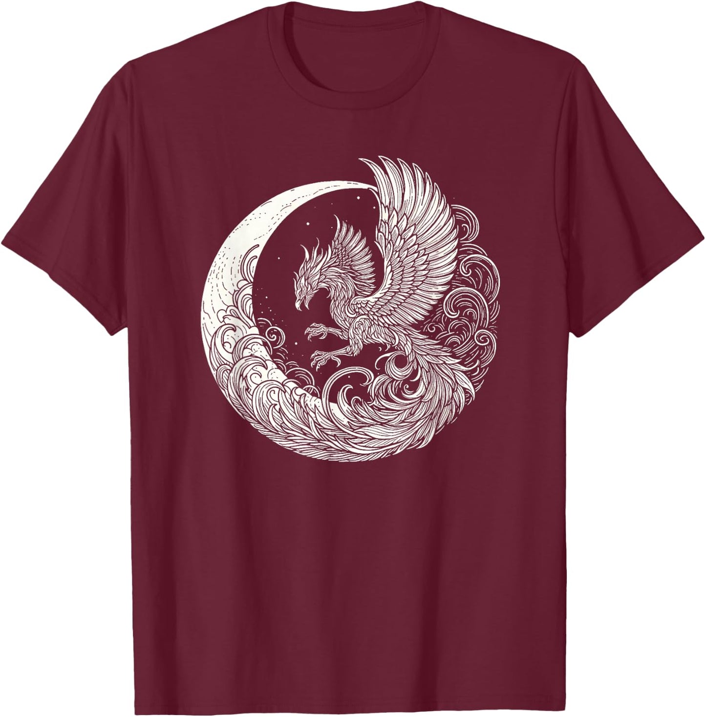 Phoenix and Moon Graphic Design and Men T-Shirt - T-Shirt | Maroon