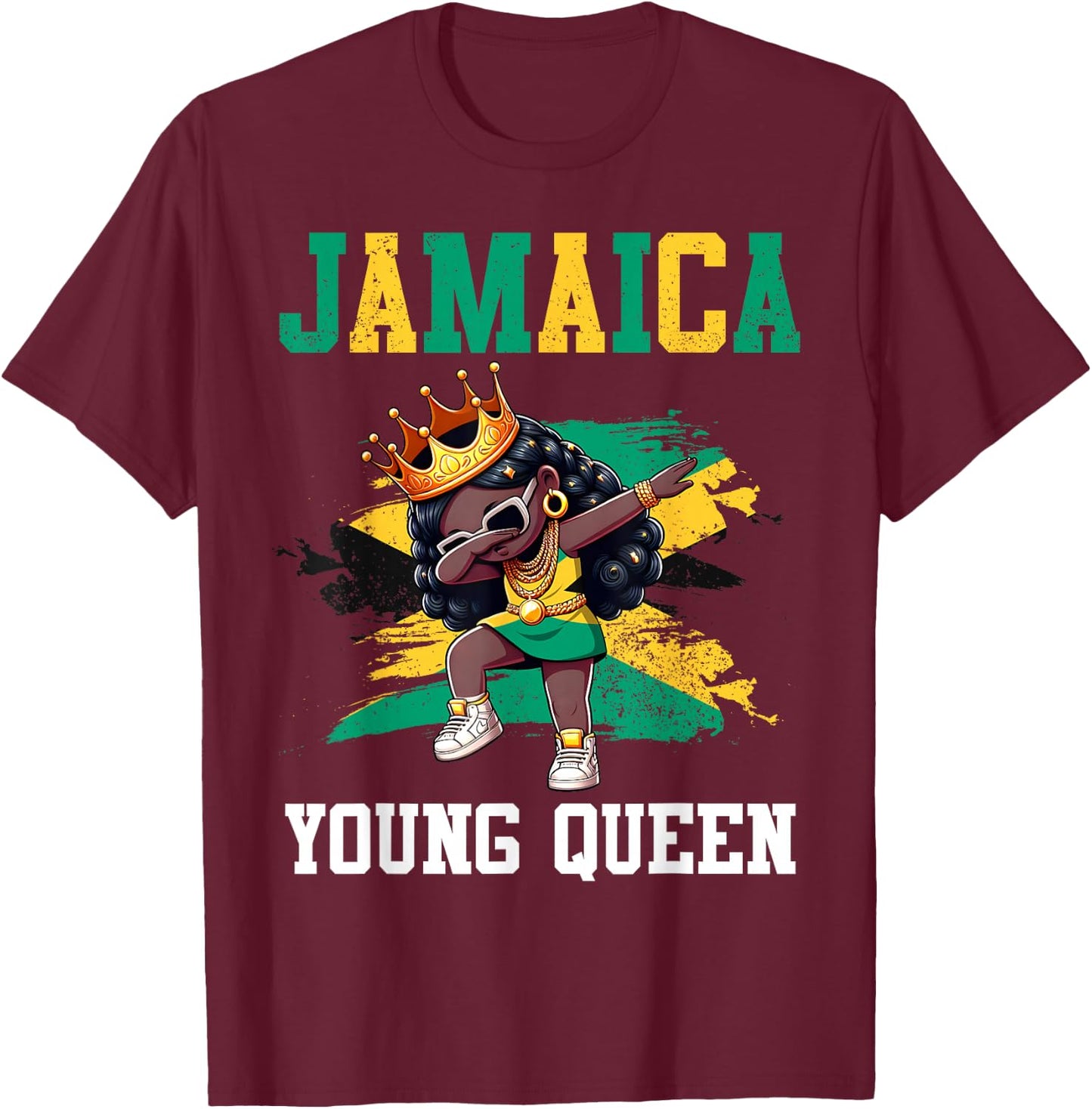 Jamaica Young Queen Jamaican Girl Proud Jamaican Flag T-Shirt - T-Shirt | Maroon