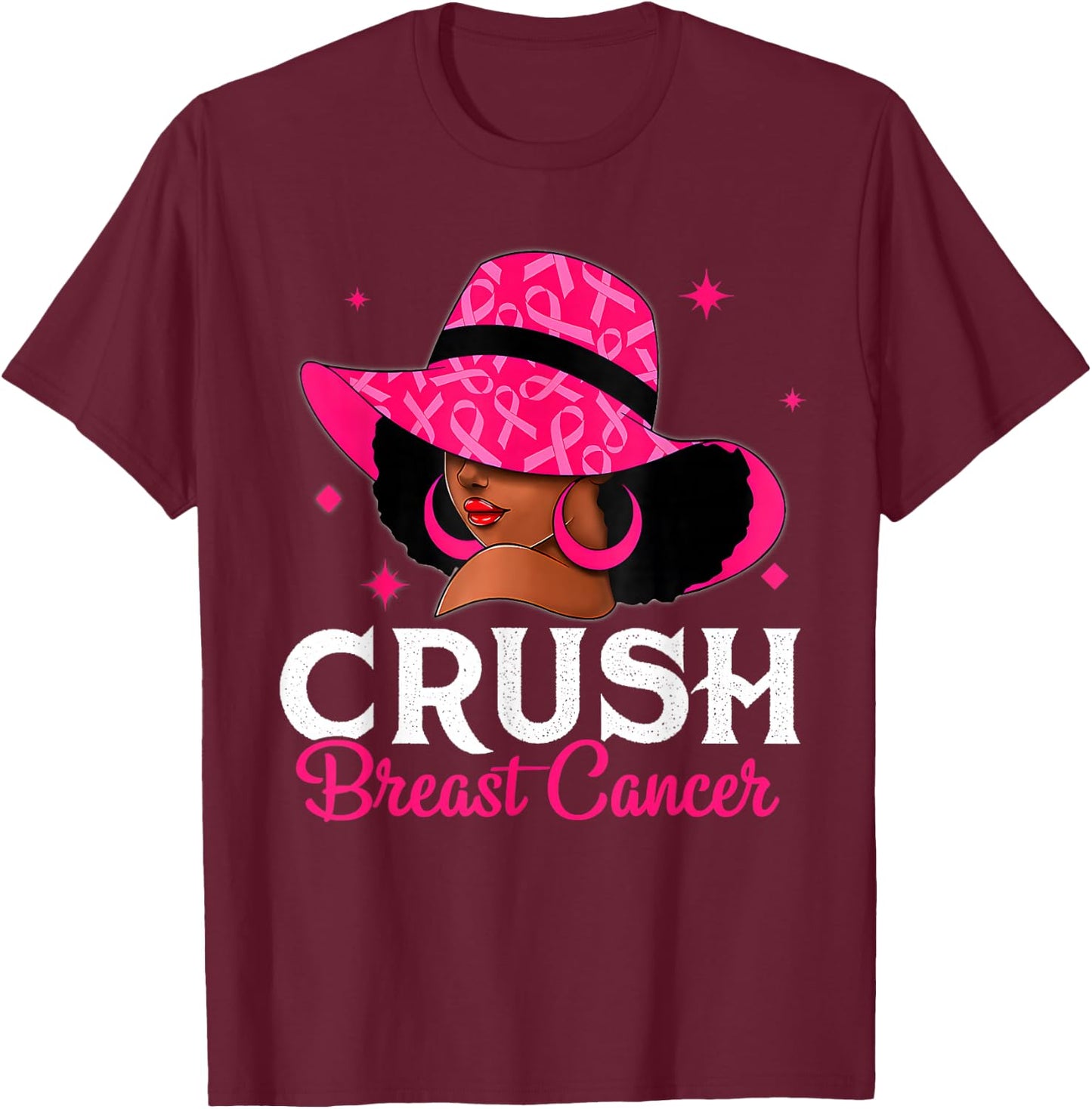 Crush Breast Cancer Awareness Black Women Pink Queen Warrior T-Shirt - T-Shirt | Maroon