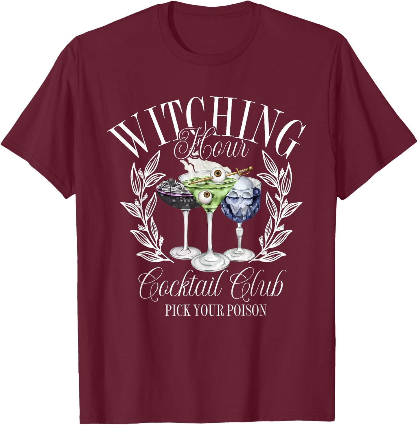 Classic Witching Hour Cocktail Club Spooky Halloween Season T-Shirt - T-Shirt | Maroon