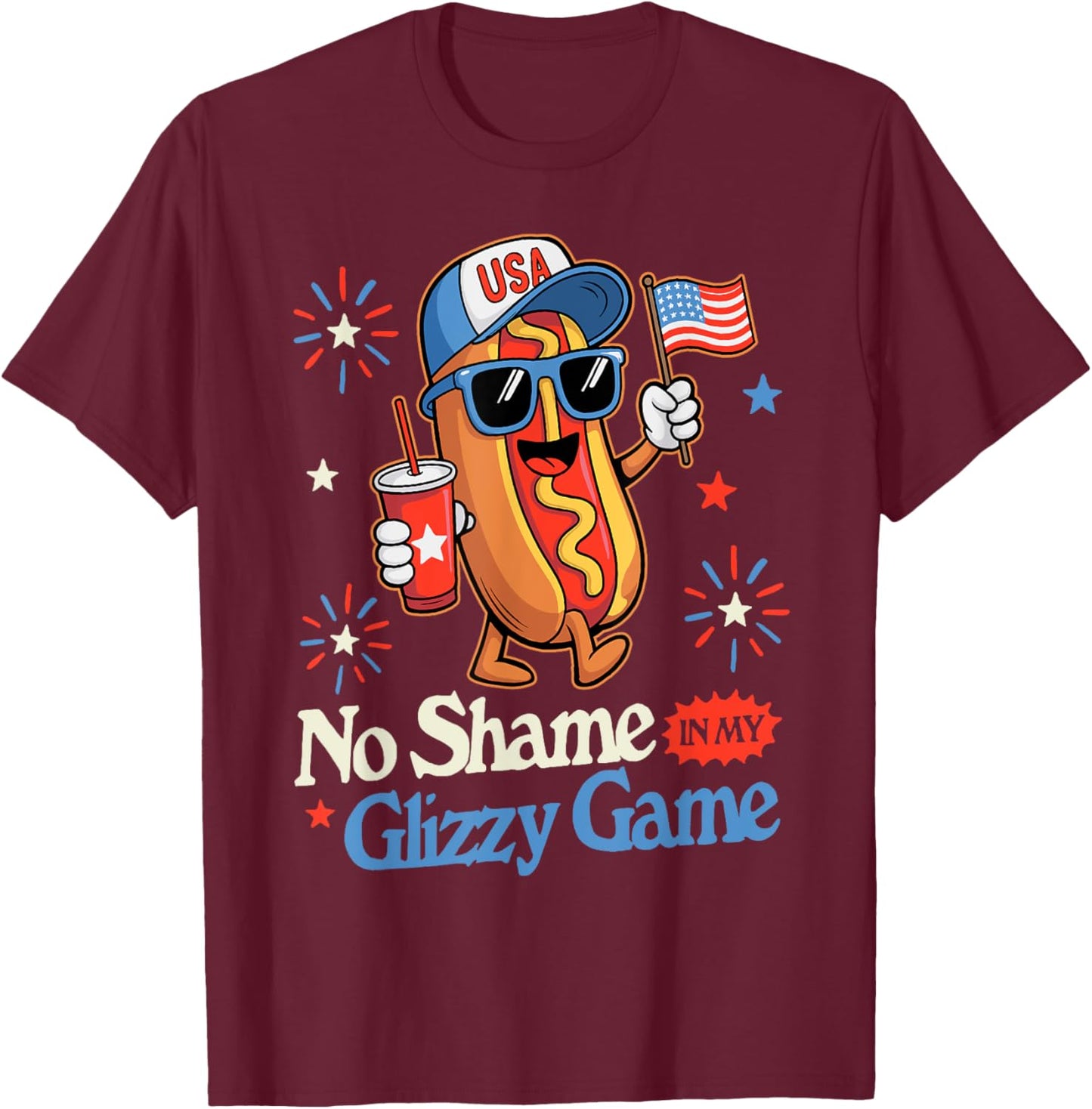 Retro No Shame In My Funny Glizzy Game Hotdog American Flag Women T-Shirt - T-Shirt | Maroon