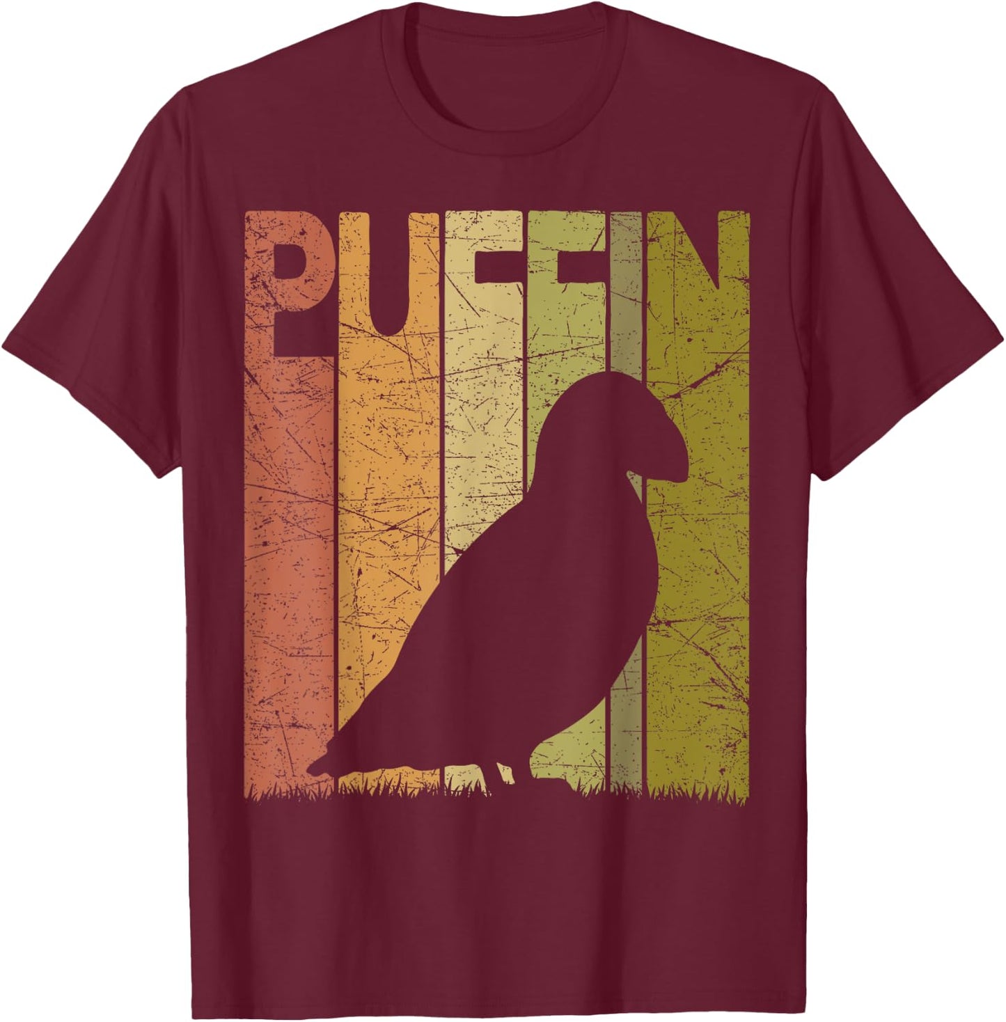 Puffin Vintage Birdwatching Puffin Retro Ornithology Birding T-Shirt - T-Shirt | Maroon