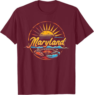 Maryland - Cool Funny Graphic Vintage Men Women Retro Crab T-Shirt - T-Shirt | Maroon