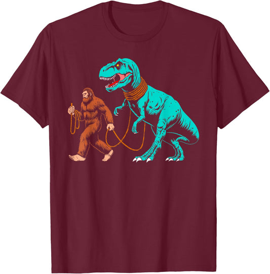 Bigfoot walking the dinosaur sasquatch Walk t rex kids boys T-Shirt - T-Shirt | Maroon