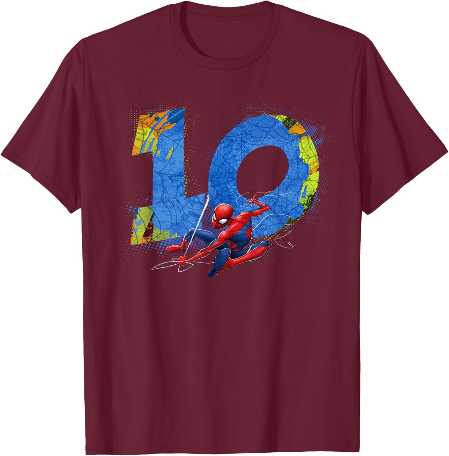 Marvel Super Heroes Spider-Man 10 Year Old Tenth Birthday T-Shirt - T-Shirt | Maroon