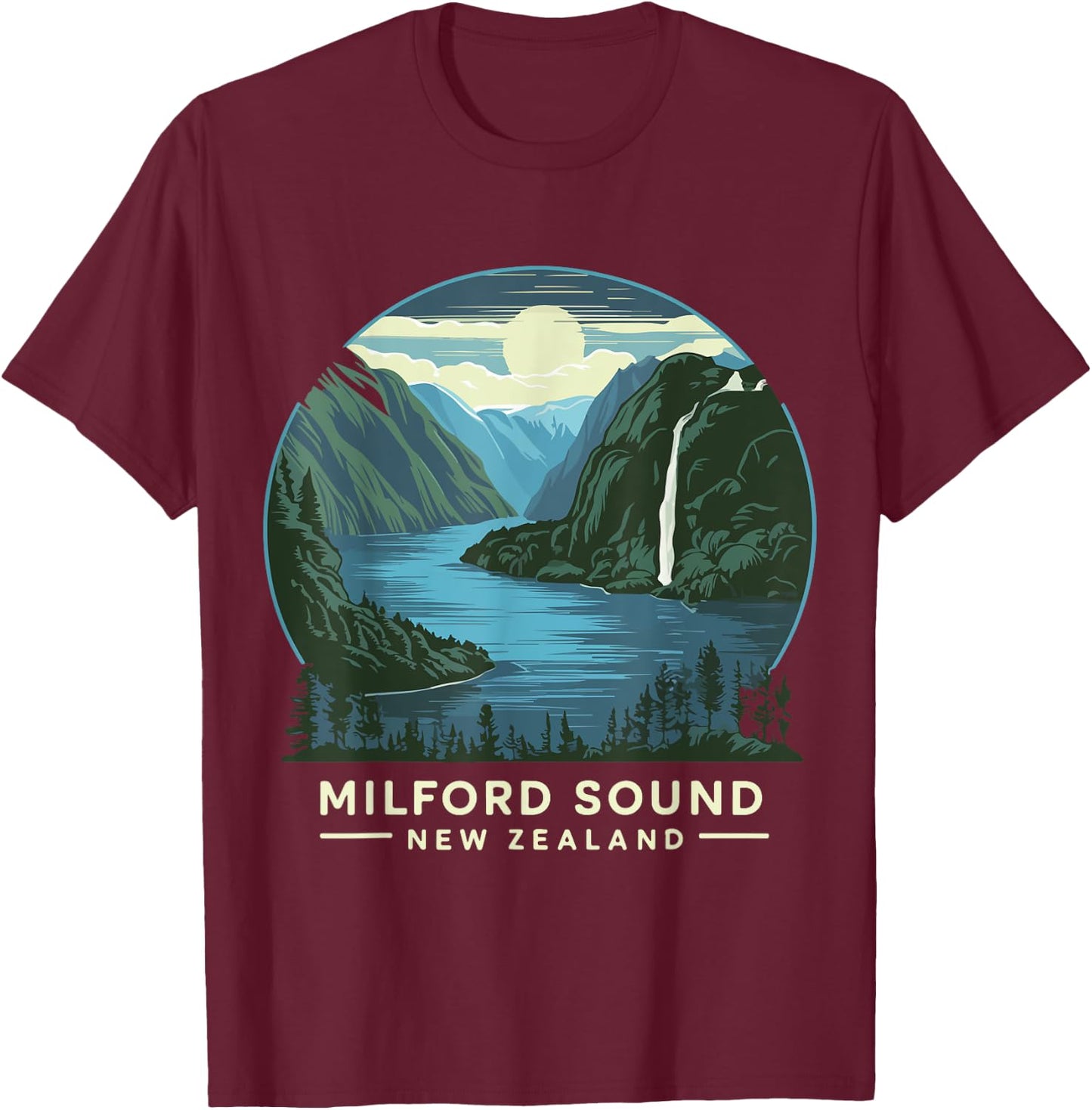 New Zealand Milford Sound Hiking Costume Fjord Hike T-Shirt - T-Shirt | Maroon