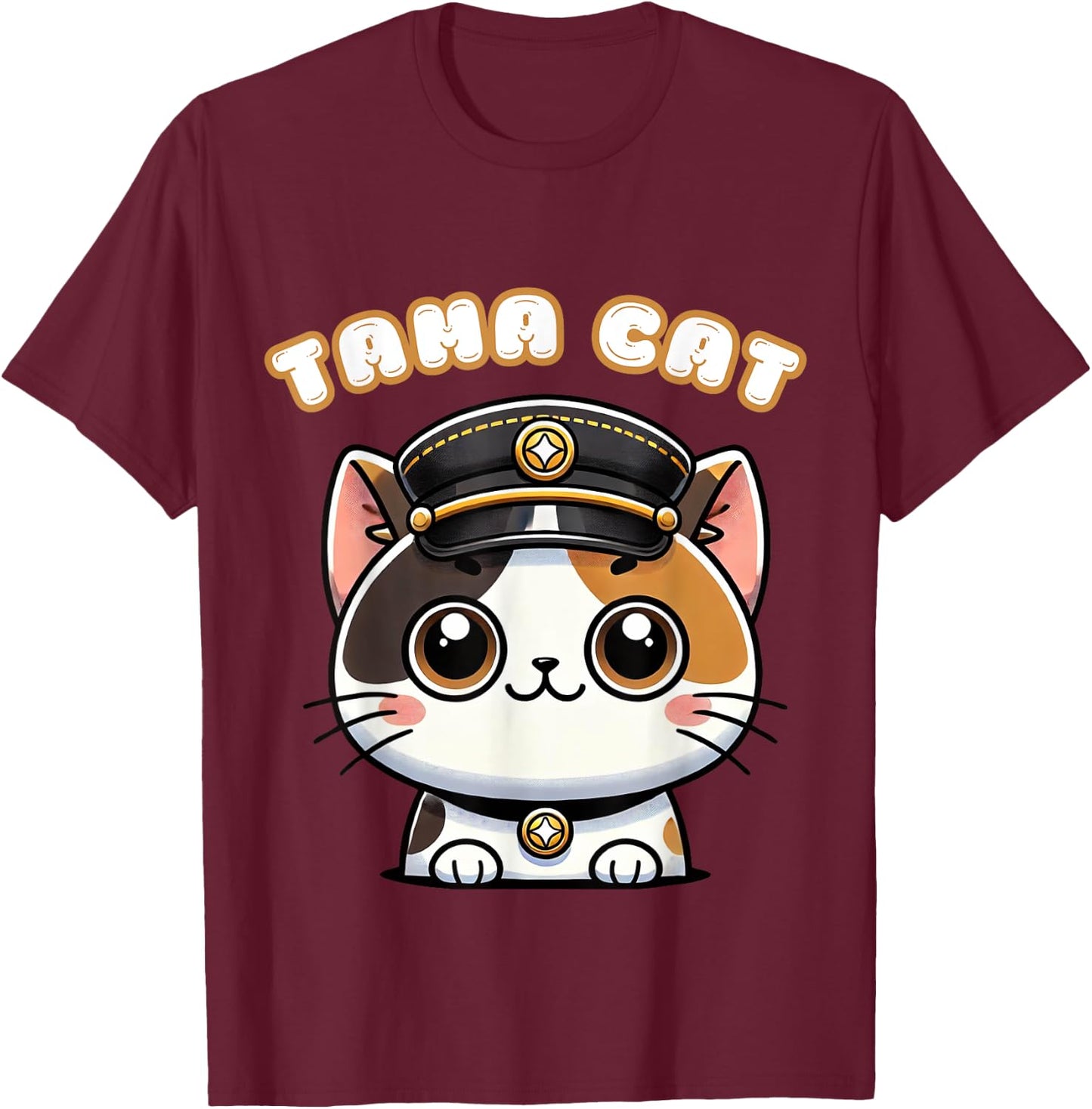 Tama Cat Railway Officer Kawaii Calico Cute Japanese Men Women Girls Kids T-Shirt - T-Shirt | Maroon