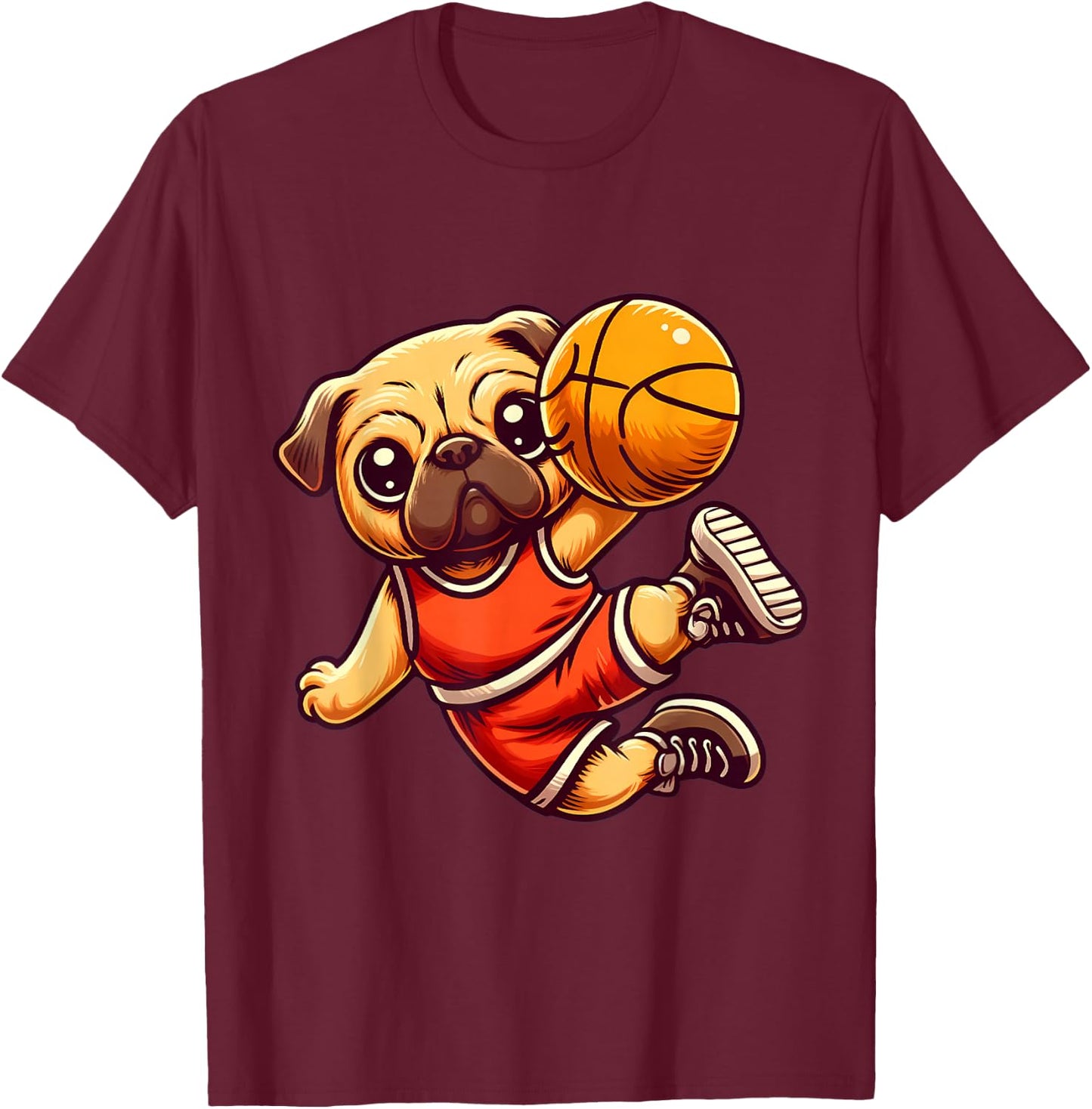 Pug Basketball Player Dog Lover Men Women Kids T-Shirt - T-Shirt | Maroon