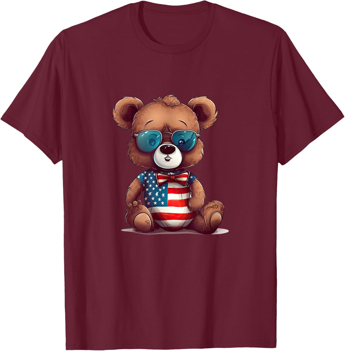 Memorial Day, Veterans day, 4th of July patriotic bear T-Shirt - T-Shirt | Maroon