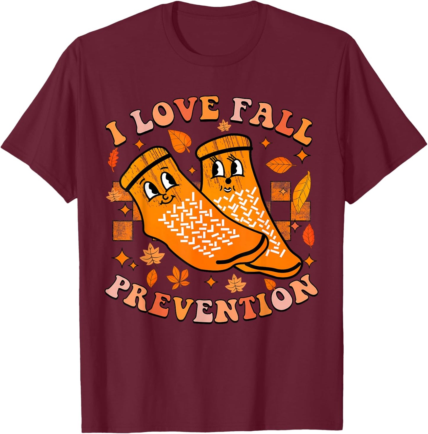 Groovy Retro I Love Fall Prevention Fall Physical Therapy T-Shirt - T-Shirt | Maroon