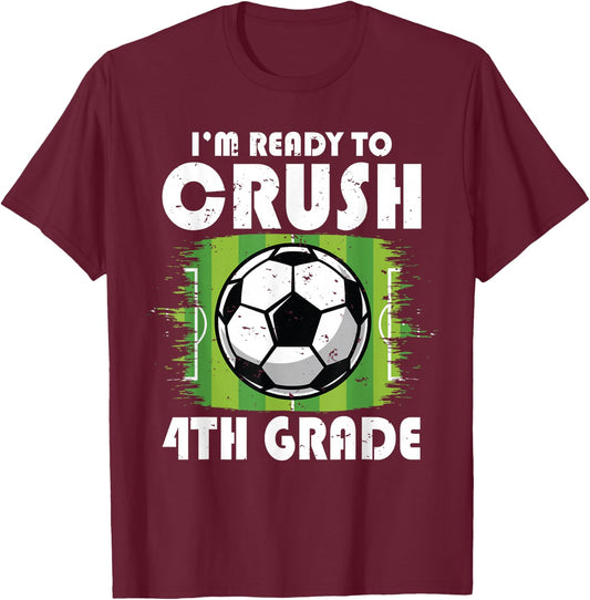Back to School First Day of 4th Grade Soccer Boys Kids T-Shirt - T-Shirt | Maroon