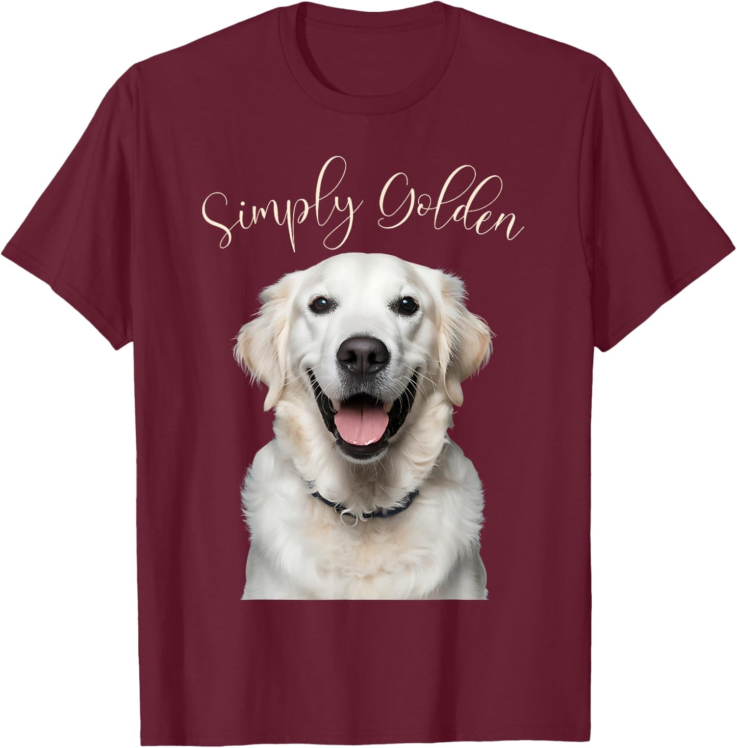 White English Cream Golden Retriever Cute 'Simply Golden' T-Shirt - T-Shirt | Maroon
