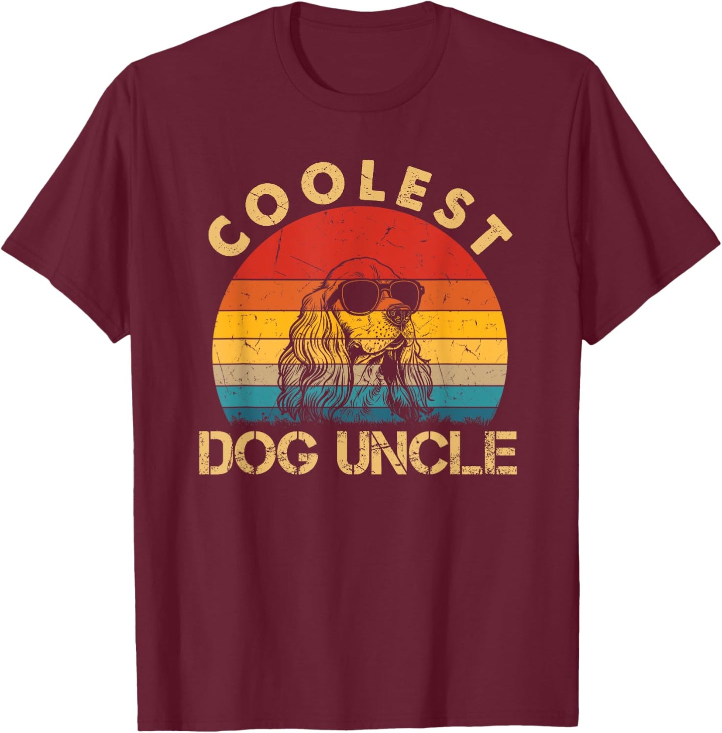 Coolest Cocker Spaniel Dog Uncle Dog Sunglasses Fathers Day T-Shirt - T-Shirt | Maroon