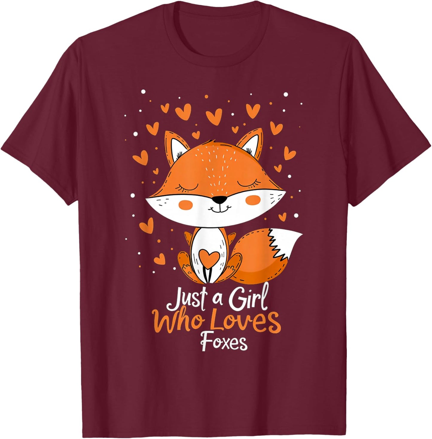 Just a Girl Who Loves Foxes girls women kids Cute Fox Gifts T-Shirt - T-Shirt | Maroon