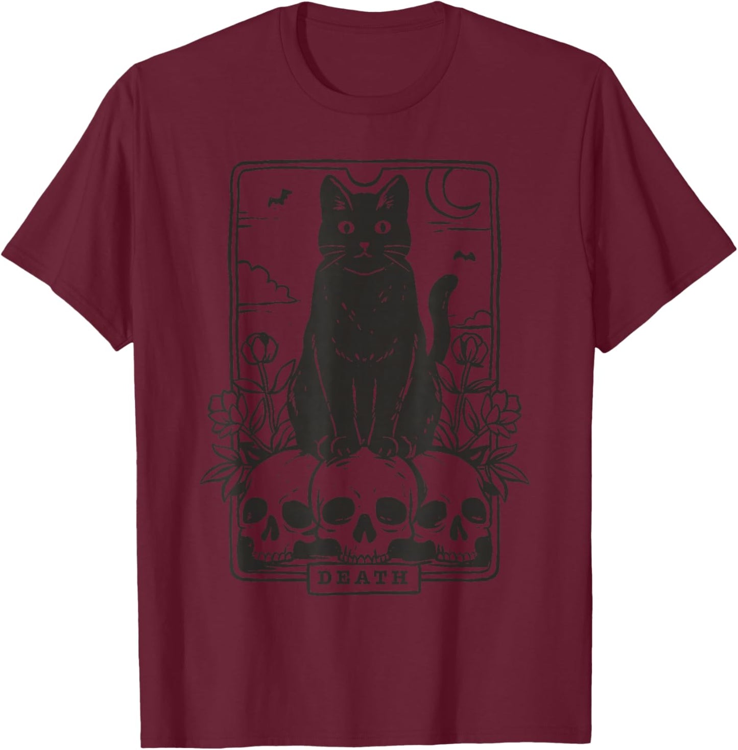 Tarot Card Death Black Cat Occult Satanic Mystical Cat T-Shirt - T-Shirt | Maroon