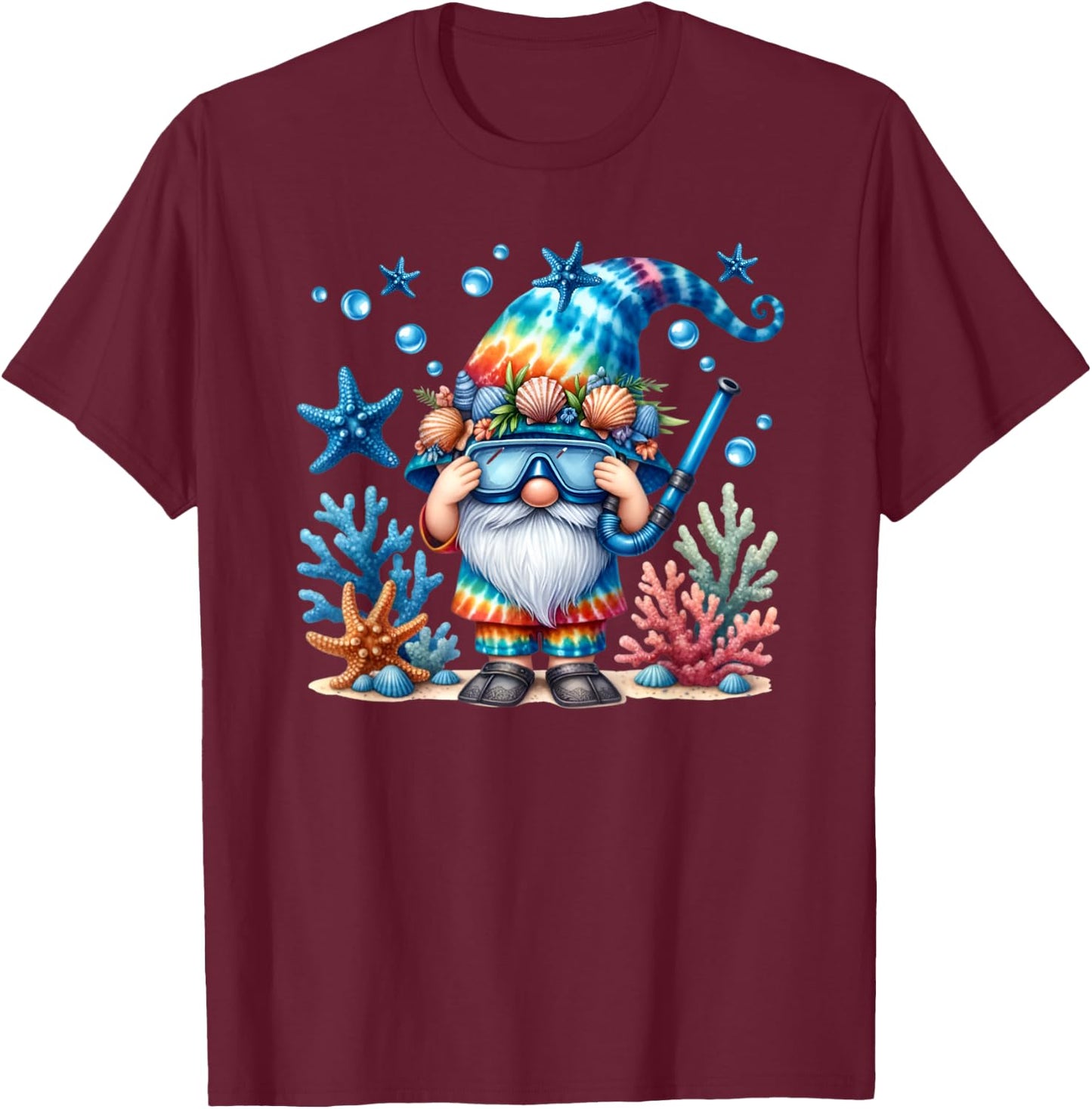 Scuba Diving Accessories Summer Gnome For Beach Vacation T-Shirt - T-Shirt | Maroon