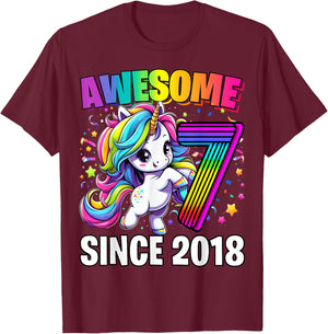 Unicorn 7th Birthday 7 Year Old Unicorn Party Girls Outfit T-Shirt - T-Shirt | Maroon