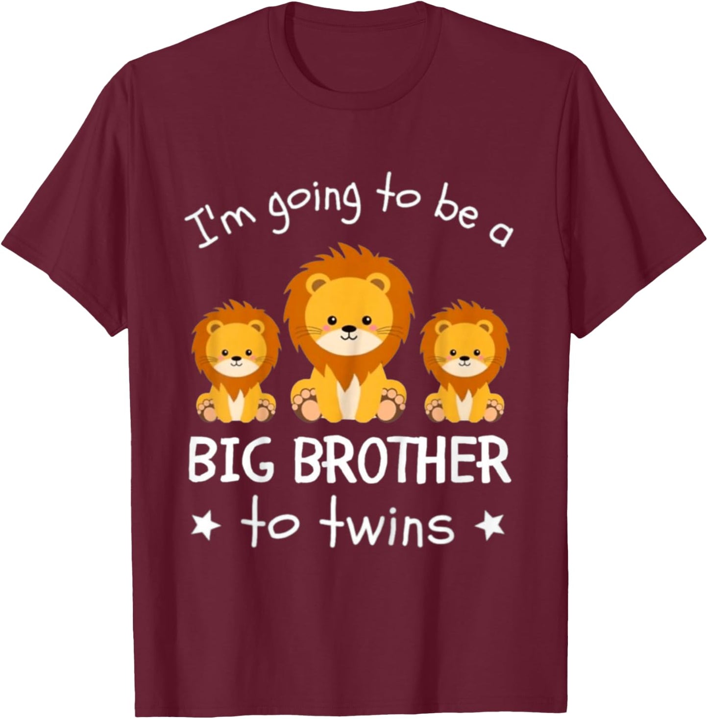 Kids I'm Going To Be A Big Brother To Twins Lion T-Shirt - T-Shirt | Maroon