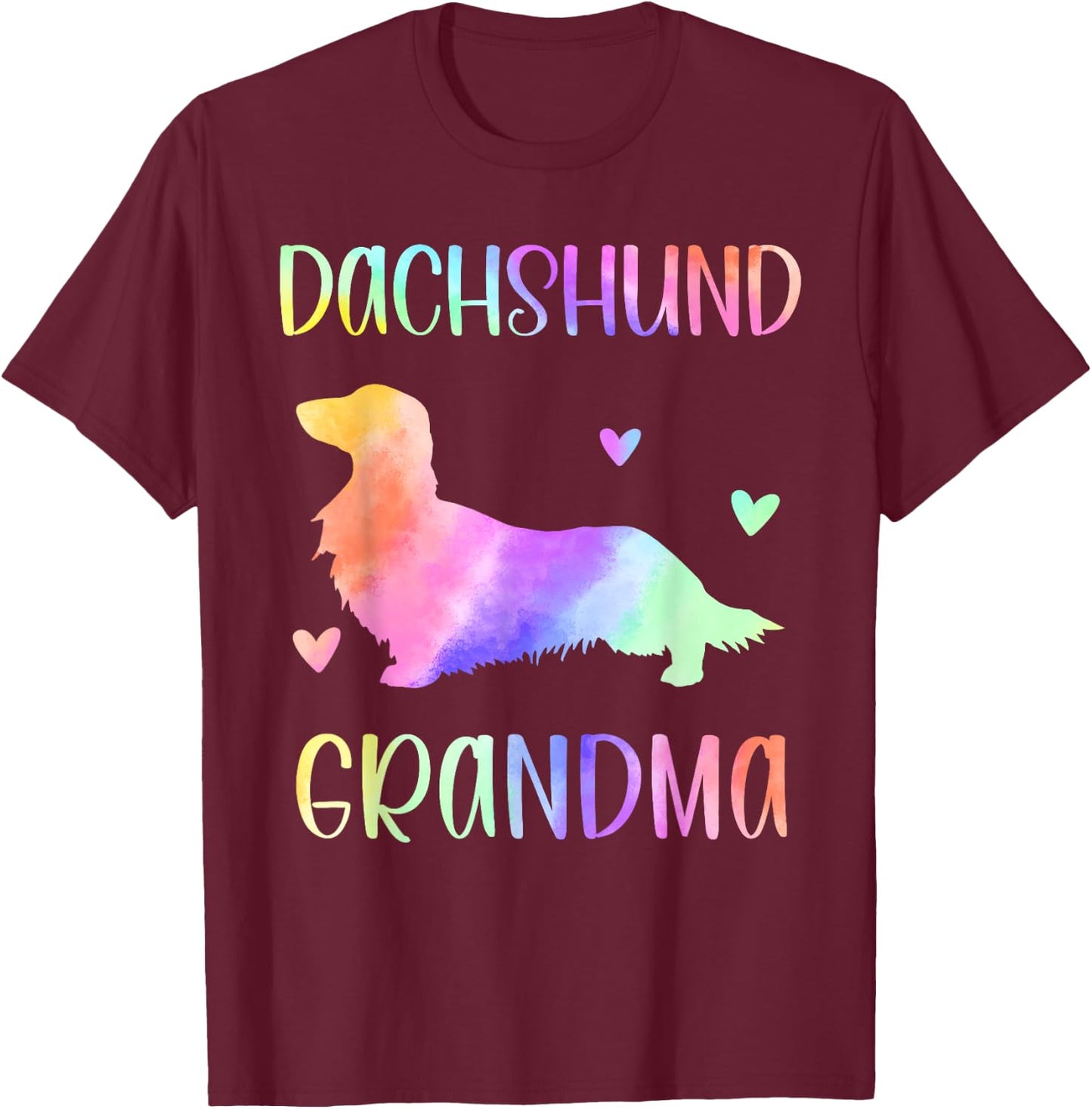Dachshund Grandma Wiener Dog Nana Rainbow Watercolor T-Shirt - T-Shirt | Maroon
