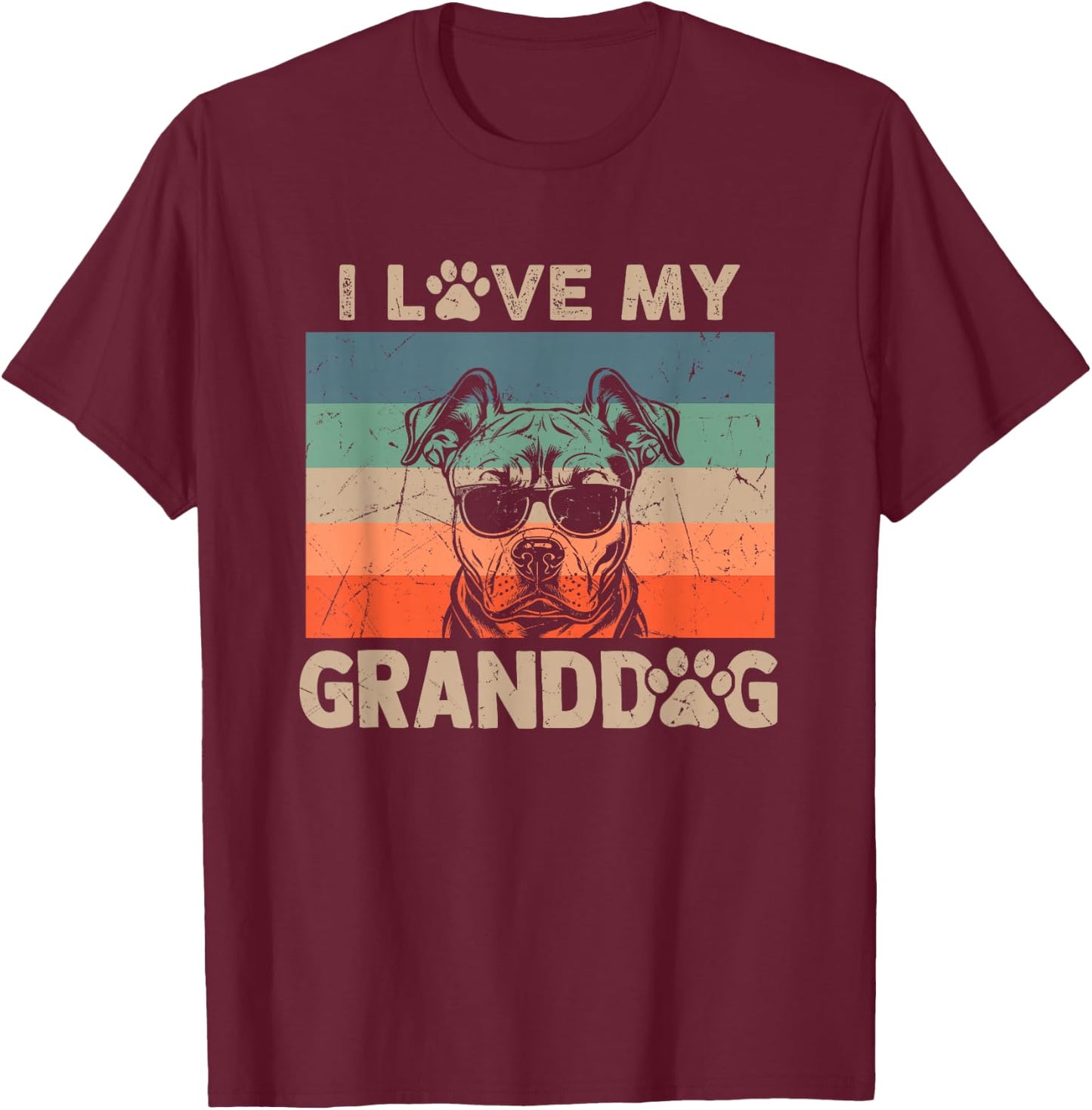 I Love My Granddog Pitbull Grandma Grandpa Dog Owner Dog Paw Men Women Kids T-Shirt - T-Shirt | Maroon