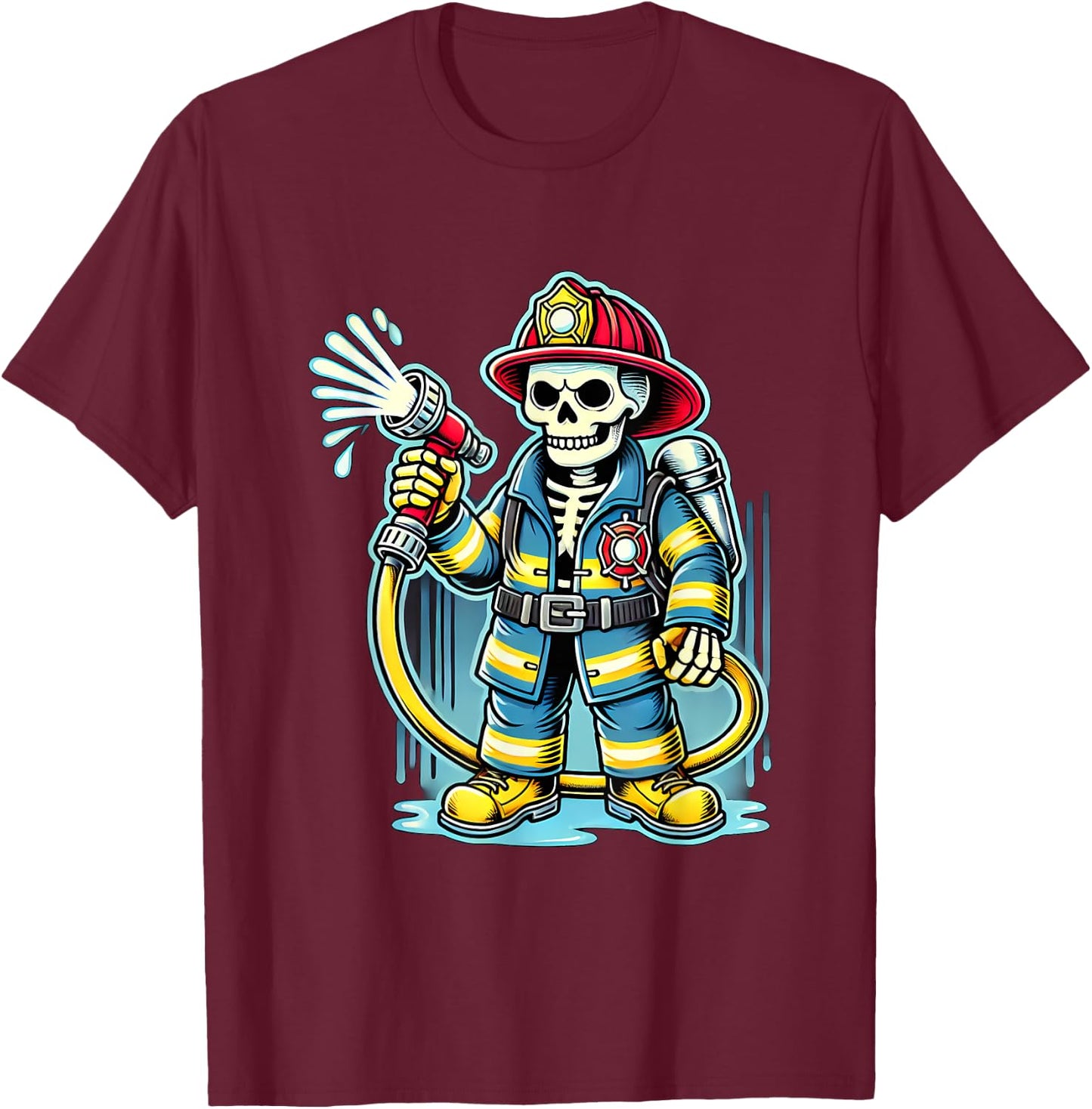 Halloween Skeleton Firefighter T-Shirt - T-Shirt | Maroon