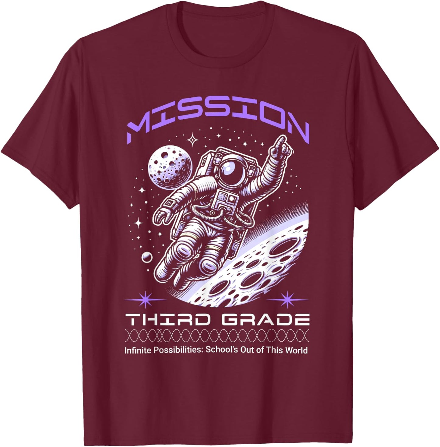 Third Grade Back To School Space Rocket Astronaut T-Shirt - T-Shirt | Maroon