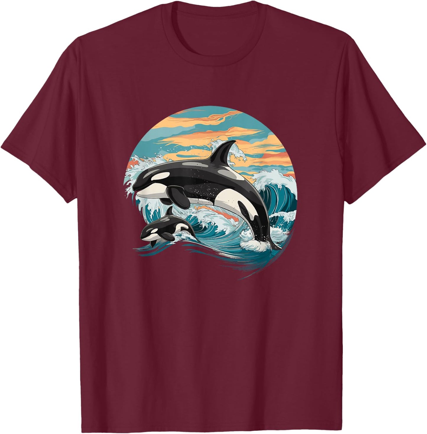 Killer Whale Orca Family T-Shirt - T-Shirt | Maroon