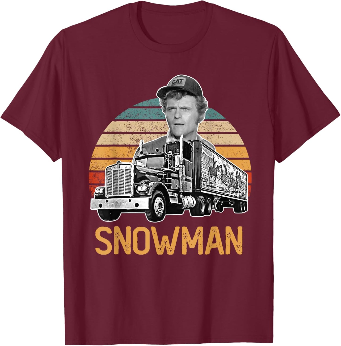 Funny Snowman Sunset Vintage Movies Funny Big Trucks T-Shirt - T-Shirt | Maroon