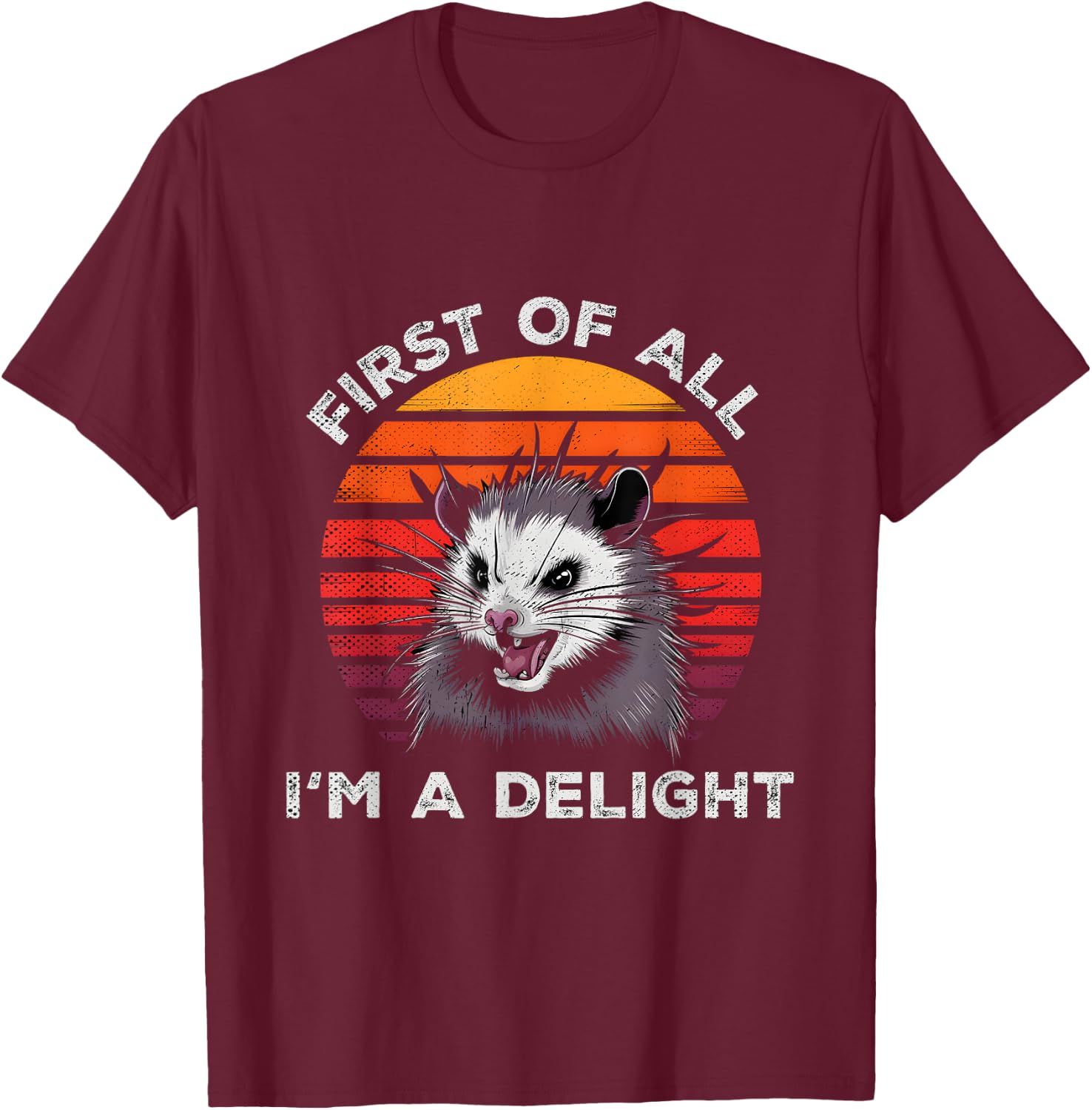 Sarcastic Pun Opossum Men Women First Of All Im A Delight T-Shirt - T-Shirt | Maroon