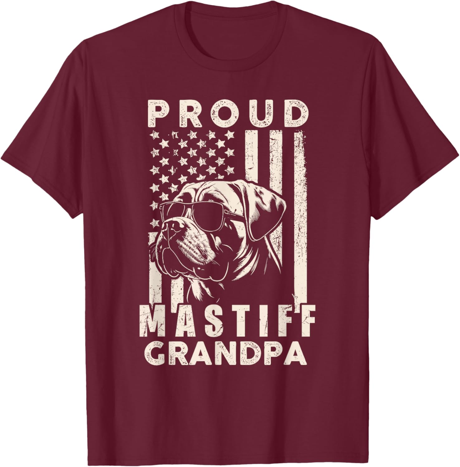 Proud Mastiff Dog Grandpa American Flag Patriotic Dog Owner T-Shirt - T-Shirt | Maroon
