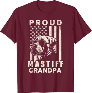 Proud Mastiff Dog Grandpa American Flag Patriotic Dog Owner T-Shirt - T-Shirt | Maroon