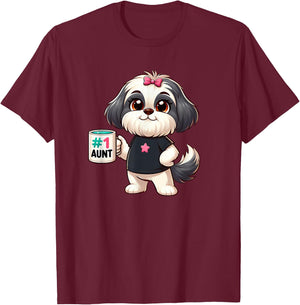 Shih Tzu Aunt Dog Funny Family T-Shirt - T-Shirt | Maroon