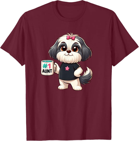 Shih Tzu Aunt Dog Funny Family T-Shirt - T-Shirt | Maroon