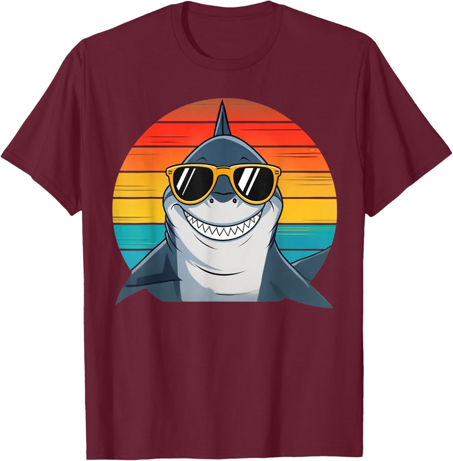 Kids Shark Face Open Mouth Cool Retro Toddler Boys Shark T-Shirt - T-Shirt | Maroon